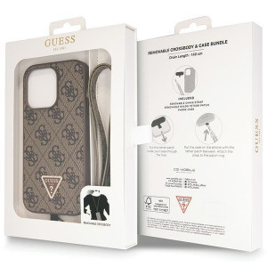 Оригинален гръб GUESS 4G Metal Logo с презрамка GUHCP14LP4TDSCPW - iPhone 14 Pro кафяв - Img 9