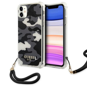 Оригинален гръб GUESS Camo GUHCN61KSARBK с връзка - iPhone 11 черен - Img 1