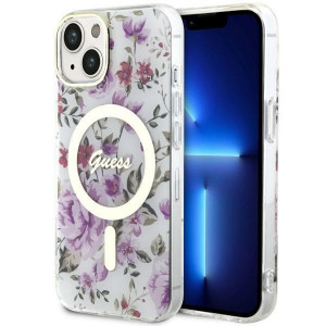 Оригинален гръб GUESS Flower MagSafe GUHMP14MHCFWST - iPhone 14 Plus прозрачен