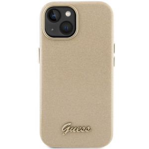 Оригинален гръб GUESS Glitter Glossy Script - iPhone 15 златист - Img 3