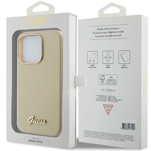 Оригинален гръб GUESS Glitter Glossy Script - iPhone 15 Pro златист - Img 8