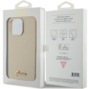 Оригинален гръб GUESS Glitter Glossy Script - iPhone 15 Pro Max златист - Img 8