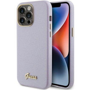 Оригинален гръб GUESS Glitter Glossy Script - iPhone 15 Pro Max лилав - Img 1