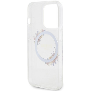Оригинален гръб GUESS IML Flowers Wreatch MagSafe - iPhone 15 Pro прозрачен - Img 7