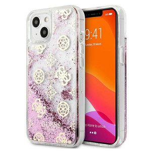 Оригинален гръб GUESS Peony Liquid Glitter GUHCP13SLGPEPI - iPhone 13 mini розов - Img 1