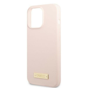 Оригинален гръб GUESS Silicone Logo Plate MagSafe GUHMP13XSPLP - iPhone 13 Pro Max розов - Img 6