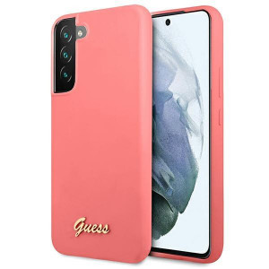 Оригинален гръб GUESS Silicone Script Metal Logo GUHCS22MLSLMGFU - Samsung Galaxy S22+ циклама - Img 1
