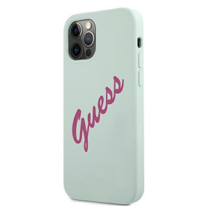 Оригинален гръб GUESS Silicone Vintage Script GUHCP12LLSVSBF - iPhone 12 Pro Max син - Img 2