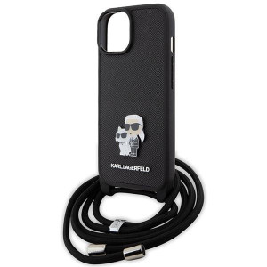 Оригинален гръб KARL LAGERFELD Crossbody Saffiano Metal Pin Karl & Choupette - iPhone 15 Plus черен - Img 5