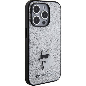 Оригинален гръб KARL LAGERFELD Fixed Glitter Choupette Logo Metal Pin - iPhone 15 Pro сребрист - Img 4