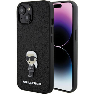 Оригинален гръб KARL LAGERFELD Fixed Glitter Ikonik Logo Metal Pin - iPhone 15 черен - Img 1