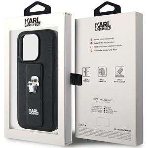 Оригинален гръб KARL LAGERFELD Gripstand Saffiano Karl & Choupette Pins - iPhone 15 Pro Max черен - Img 9