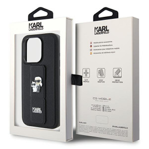 Оригинален гръб KARL LAGERFELD Gripstand Saffiano Karl & Choupette Pins - iPhone 14 Pro черен - Img 9