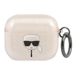 Оригинален калъф за слушалки Karl LAGERFELD Glitter Karl's Head KLA3UKHGD - AirPods 3 златист - Img 1