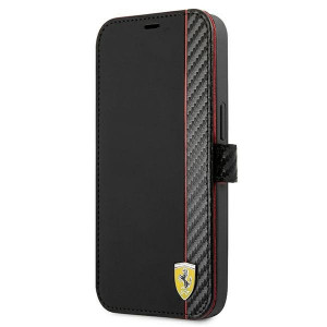 Оригинален калъф тип книга FERRARI Track Carbon Stripe FESAXFLBKP13SBK - iPhone 13 mini черен - Img 1