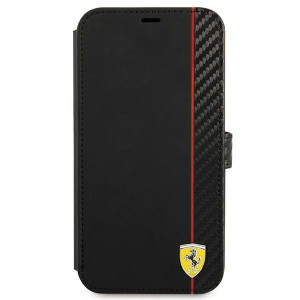 Оригинален калъф тип книга FERRARI Track Carbon Stripe FESAXFLBKP13SBK - iPhone 13 mini черен - Img 2