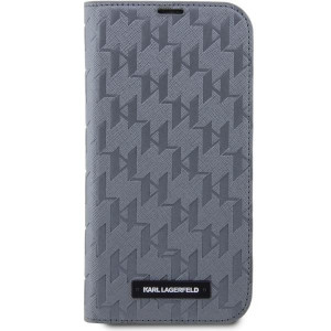 Оригинален калъф тип книга KARL LAGERFELD Saffiano Monogram KLBKP14SSAKLHPG - iPhone 14 сребрист - Img 3