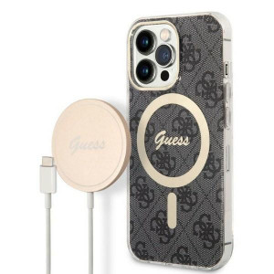 Оригинален комплект GUESS 4G Print (гръб + зарядно) MagSafe GUBPP13XH4EACSK - iPhone 13 Pro Max черен - Img 1