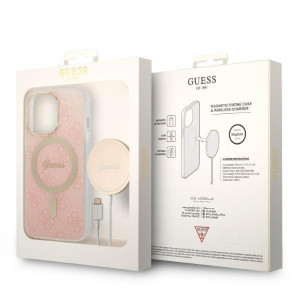 Оригинален комплект GUESS 4G Print (гръб + зарядно) MagSafe GUBPP13XH4EACSP - iPhone 13 Pro Max розов - Img 10
