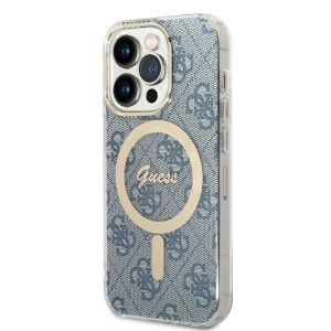 Оригинален комплект GUESS 4G Print (гръб + зарядно) MagSafe GUBPP14LH4EACSB - iPhone 14 Pro син - Img 2