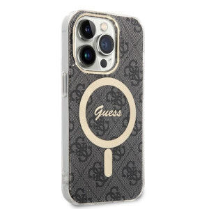 Оригинален комплект GUESS 4G Print (гръб + зарядно) MagSafe GUBPP14LH4EACSK - iPhone 14 Pro черен - Img 4