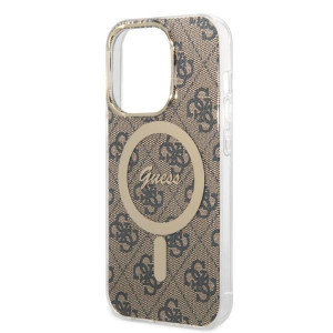 Оригинален комплект GUESS 4G Print (гръб + зарядно) MagSafe GUBPP14LH4EACSW - iPhone 14 Pro кафяв - Img 6