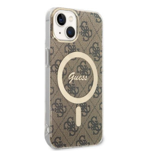 Оригинален комплект GUESS 4G Print (гръб + зарядно) MagSafe GUBPP14MH4EACSW - iPhone 14 Plus кафяв - Img 4