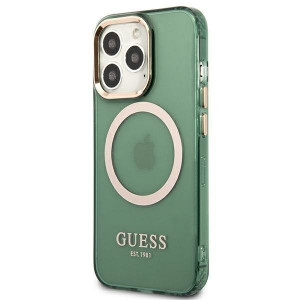 Оригинален полупрозрачен твърд гръб GUESS Gold Outline MagSafe GUHMP13LHTCMA - iPhone 13 Pro зелено каки - Img 2