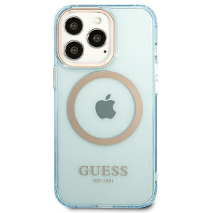 Оригинален полупрозрачен твърд гръб GUESS Gold Outline MagSafe GUHMP13XHTCMB - iPhone 13 Pro Max син - Img 3