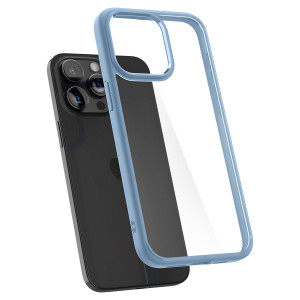 Оригинален прозрачен гръб с цветна рамка SPIGEN Crystal Hybrid - iPhone 15 Pro Max sierra blue - Img 3