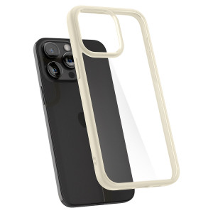 Оригинален прозрачен гръб с цветна рамка SPIGEN Crystal Hybrid - iPhone 15 Pro Max бежов - Img 3