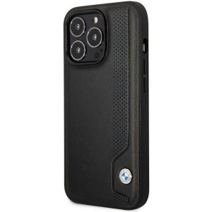 Оригинален твърд гръб от еко кожа BMW Leather Blue Dots BMHCP14L22RBDK - iPhone 14 Pro черен - Img 2