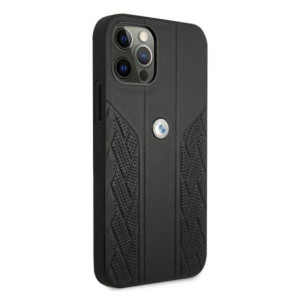 Оригинален твърд гръб от еко кожа BMW Leather Curve Perforate BMHCP12MRSPPK - iPhone 12 / 12 Pro черен - Img 4