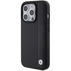 Оригинален твърд гръб от еко кожа BMW Leather Textured & Stripe - iPhone 15 Pro черен - Img 2
