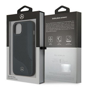 Оригинален твърд гръб с естествена кожа MERCEDES Leather Perforated Area MEHCP13SCDONA - iPhone 13 mini тъмносин - Img 8