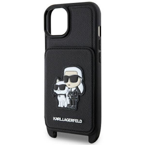 Оригинален твърд гръб с презрамка KARL LAGERFELD Saffiano Karl & Choupette KLHCP14MCSAKCPMK - iPhone 14 Plus черен - Img 6