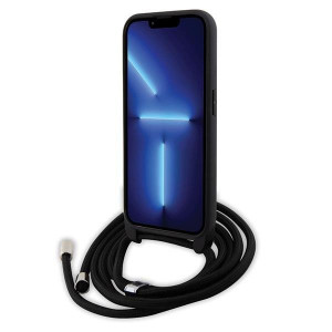 Оригинален твърд гръб с презрамка KARL LAGERFELD Saffiano Metal Pin Karl & Choupette - iPhone 15 Pro черен - Img 4