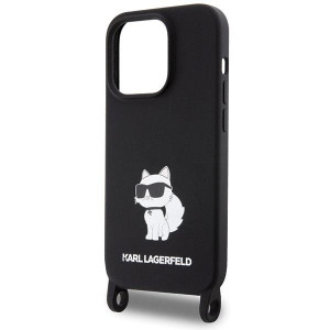 Оригинален твърд гръб с презрамка KARL LAGERFELD Silicone Choupette KLHCP15XSCBSCNK - iPhone 15 Pro Max черен - Img 5