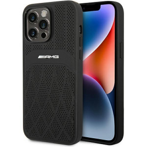 Оригинален твърд гръб AMG Leather Curved Lines MagSafe AMHMP14XOSDBK - iPhone 14 Pro Max черен - Img 1
