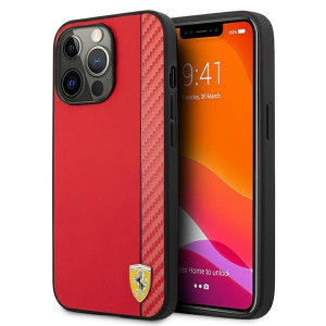 Оригинален твърд гръб FERRARI Track Carbon Stripe FESAXHCP13XRE - iPhone 13 Pro Max червен - Img 1
