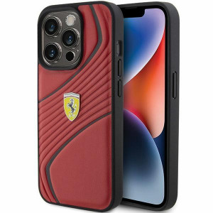 Оригинален твърд гръб FERRARI Twist Metal Logo - iPhone 15 Pro червен - Img 1