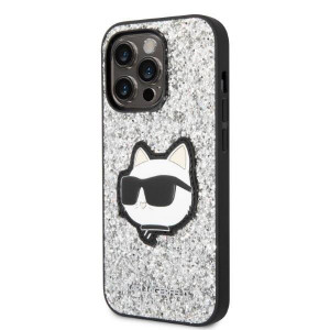 Оригинален твърд гръб KARL LAGERFELD Glitter Choupette Patch KLHCP14LG2CPS - iPhone 14 Pro сребрист - Img 2