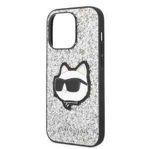 Оригинален твърд гръб KARL LAGERFELD Glitter Choupette Patch KLHCP14LG2CPS - iPhone 14 Pro сребрист - Img 6