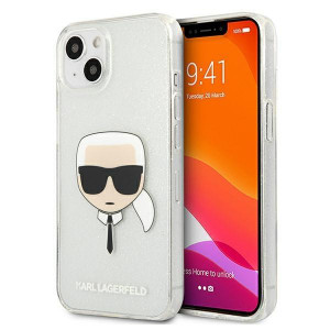 Оригинален твърд гръб KARL LAGERFELD Glitter Karl's Head KLHCP13SKHTUGLS - iPhone 13 mini сребрист - Img 1