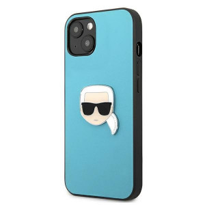 Оригинален твърд гръб KARL LAGERFELD Leather Ikonik Karl's Head Metal KLHCP13SPKMB - iPhone 13 mini син - Img 2