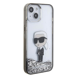 Оригинален твърд гръб KARL LAGERFELD Liquid Glitter Ikonik KLHCP15SLKKNSK - iPhone 15 прозрачен - Img 4