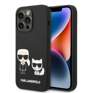 Оригинален твърд гръб KARL LAGERFELD Liquid Silicone Karl & Choupette KLHMP14LSSKCK MagSafe - iPhone 14 Pro черен - Img 1