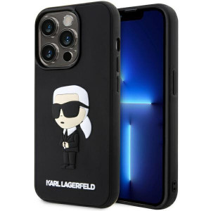 Оригинален твърд гръб KARL LAGERFELD Rubber Ikonik 3D KLHCP14L3DRKINK - iPhone 14 Pro черен - Img 1