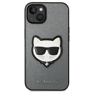 Оригинален твърд гръб KARL LAGERFELD Saffiano Choupette Head Patch KLHCP14SSAPCHG - iPhone 14 сребрист - Img 3