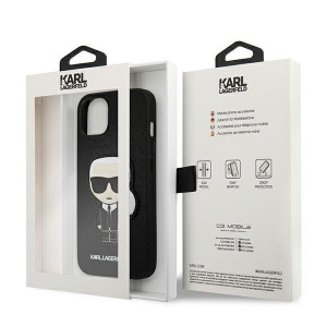 Оригинален твърд гръб KARL LAGERFELD Saffiano Ikonik Karl's Patch KLHCP13SOKPK - iPhone 13 mini черен - Img 8